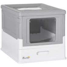 PawHut Cat Litter Tray with Hood Enclosed Cat Litter Box Pet Toilet w/Lid, Scoop, Front Entry, 47.5 x 35.5 x 36.7cm - Grey