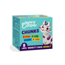 Edgard Cooper wet cat food in sauce, 4 flavour multipack, (8x 85g, Chicken/Salmon/Turkey/Lamb), for sterilized or active cats