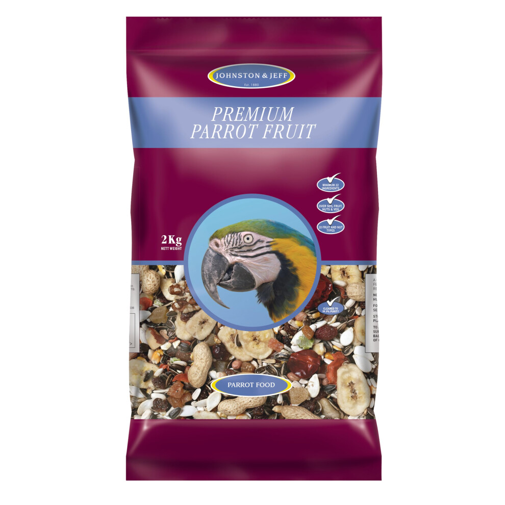 Johnston & Jeff Premium Fruit Parrot Seed 2Kg - Mixed Aviary Blend, 22 Ingredients, Fruits, Nuts & Veg