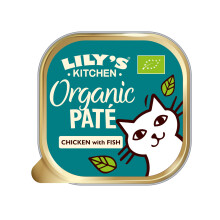Lily’s Kitchen Organic Smooth Paté Chicken with Fish, Wholesome, Complete Nutrition, Cat Wet Food (19x85g) Tray, for Adult Cats, Grain-free Recipe