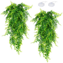 QUOZUO 2 Pack Reptile Plants Terrarium Hanging Plant Artificial Leaves Reptile H