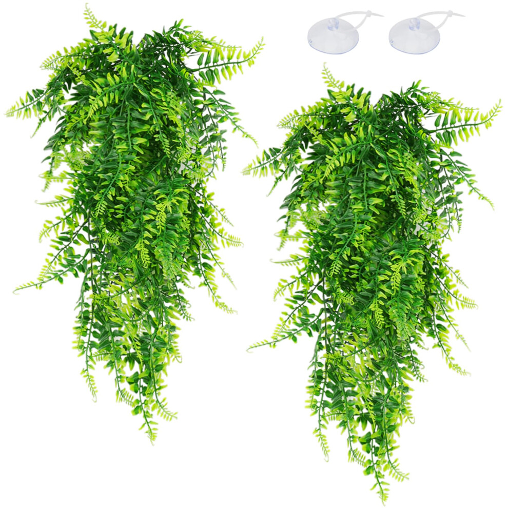 Quozuo 2 Pack Reptile Plants Terrarium Hanging Plant Artificial Leaves Reptile Hide With Suction Cup, Reptile Tank Accessories For Bearded D