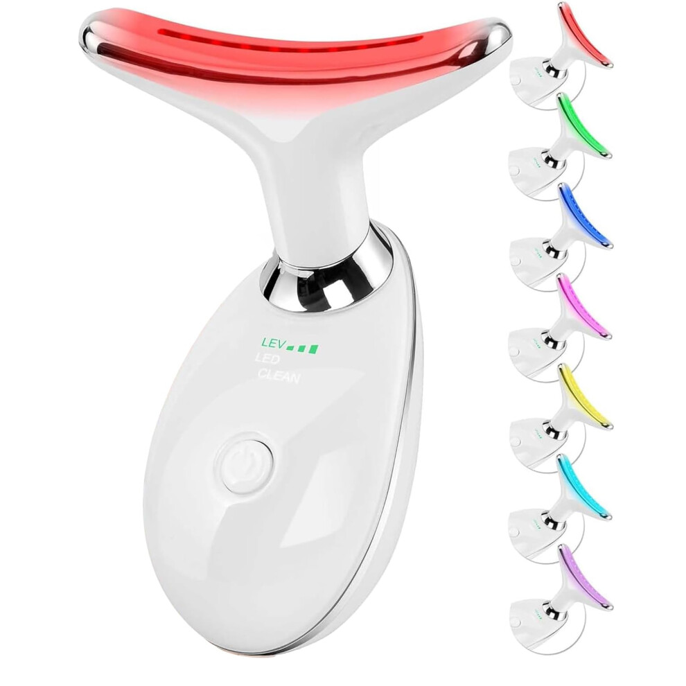 White 7 Color Led Facial And Neck Massager With Ems Skin Firming And Heat Therapy Â