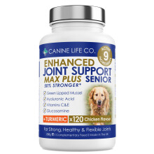 Senior MAX High Strength Dog Joint Supplements With Turmeric Glucosamine & Green Lipped Mussel For Older Stiffer Dogs Age 9+ 120 Chewable Tablets Mad
