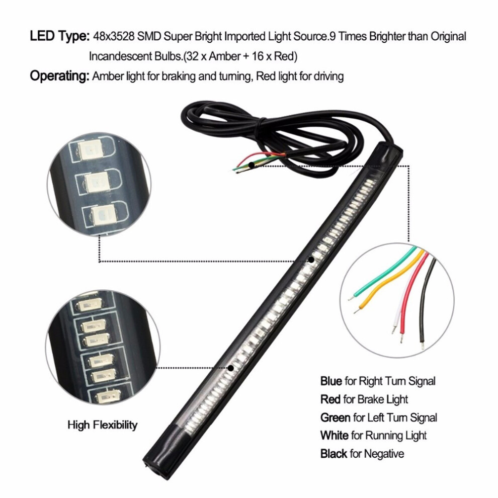 48Smd Motorcycle Led Strip, 202Mm, 12V Turn Signal & Brake Light/Black 8761383428769