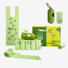Buzzbuy Compostable Dog Poop Bags, 300 poo bags dogs with tie handles & Dispenser | Earth Friendly, Extra Thick & Leak-Proof | Easy-Tear, La