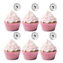 24Pcs Disco Ball Cake Topper and Mirror Ball Cupcake Toppers for 70s Retro Party Decorations