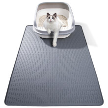 Silicone Cat Litter Mat, 86x56 cm Waterproof Litter Box Mat Cats Feeding Mats with Raised Edges, Quick Clean Desig (Grey)