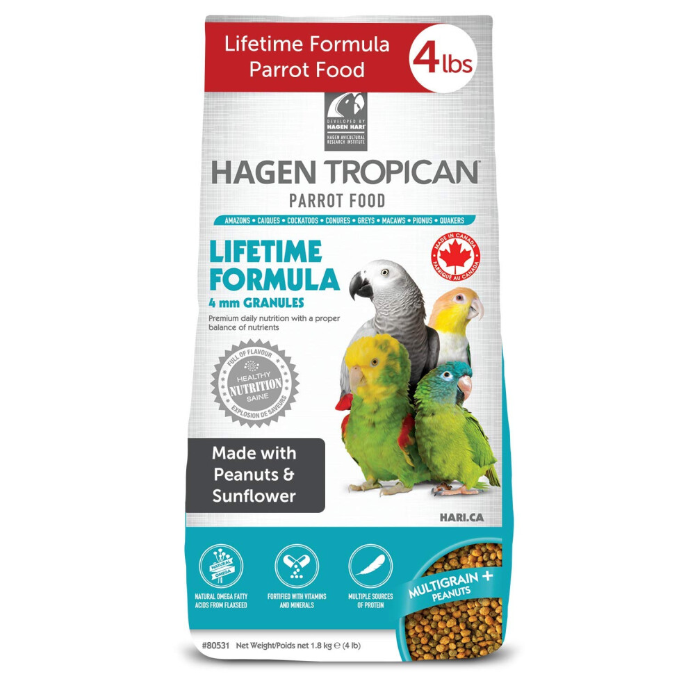Hari Tropican Parrot Lifetime Granules 4Mm, 1.8Kg, Complete Balanced Daily Nutrition For Adult Parrots