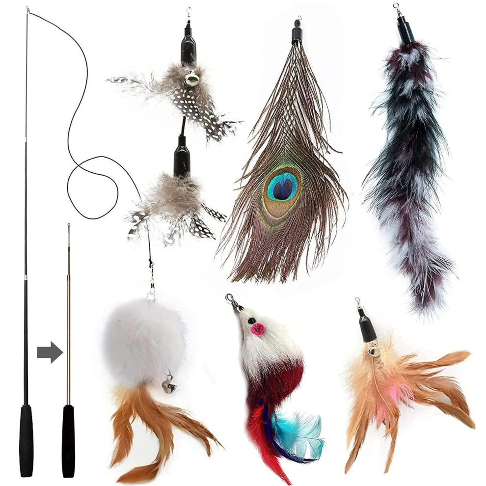 Maiyaduo Cat Toys, Cat Feather Toys, Interactive Cat Teasers Wand Toys 6Pcs, Ca