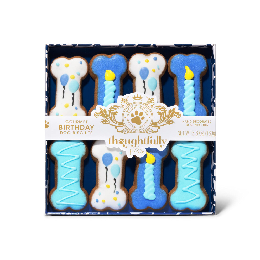 Photos - Dog Food Thoughtfully Pets, Blue Dog Birthday Cookie Gift Set, Hand Decorated Crunchy Treats in Bone Shapes, Great for Birthdays, Bis