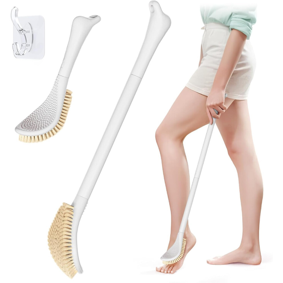 Adjustable Foot Scrubber with Long Ergonomic Handle and Gentle Nylon Bristles for Shower Use
