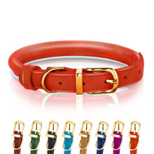 OOPSDOGGY Reflective Rolled Leather Dog Collar for Small Medium Large Dogs Puppy, 8 Colors, 7 Sizes (Red, XXS, 7"-9")