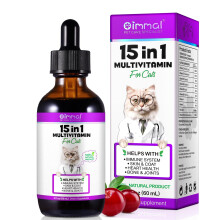 Cat Vitamins, 15 in 1 Cat Multivitamin Liquid Drops, Cats Vitamins and Supplements with Glucosamine and Probiotics, Bones, Joint, Skin & Coat, Bladde