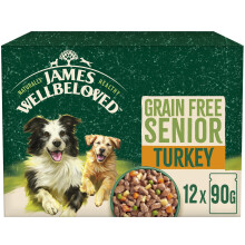 James Wellbeloved Grain Free Senior Dog Food with Turkey in Gravy Pouch 12 x 90