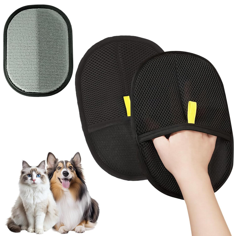 Amfun 2Pcs Pet Static Hair Removal Gloves, Reusable Static Removal Gloves For Pet Hair, Washable Double-Sided Dog Grooming Gloves For Pets C