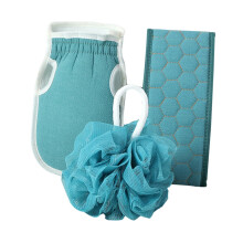 Exfoliating Bath Towel Set with Long Back Scrubber, Bath Gloves and Loofah for Deep Cleaning Shower