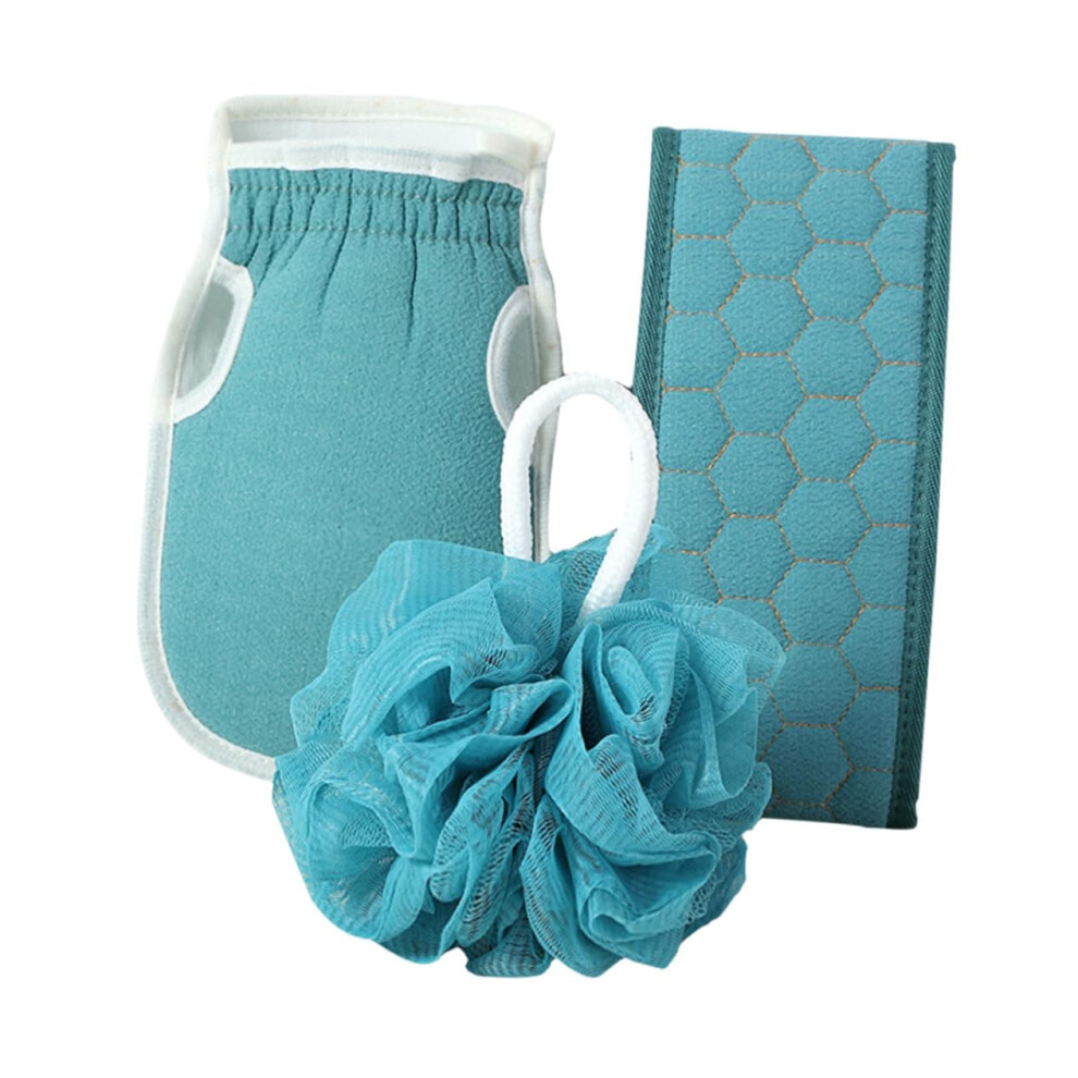 Exfoliating Bath Towel Set with Long Back Scrubber, Bath Gloves and Loofah for Deep Cleaning Shower