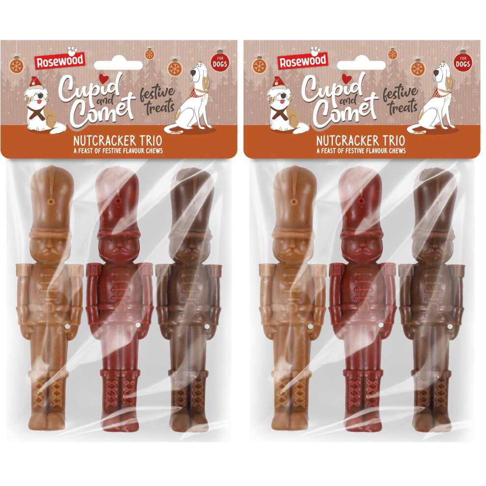 Rosewood Cupid & Comet Nutcracker Trio For Dogs - Three Festive Meaty