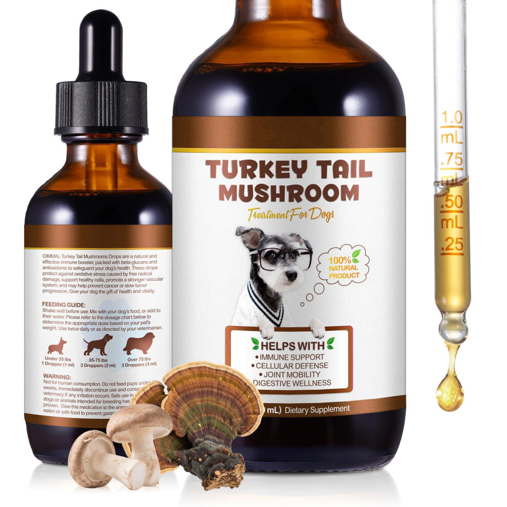 Sulcmod Turkey Tail Mushroom For Dogs, Dogs Turkey Tail Mushroom Liquid Supplement For Immune & Digestive, Joint Energy Support, 5X Mushrooms With Probiotic