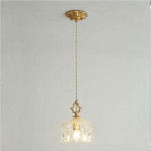 Mid Century Pendant Light with French Brass Trim and Clear Glass Shade for Vintage Indoor Decor