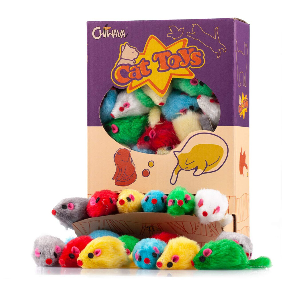 Chiwava 36Pcs 4.1'' Furry Cat Toy Mice Rattle Small Mouse Kitten Inter