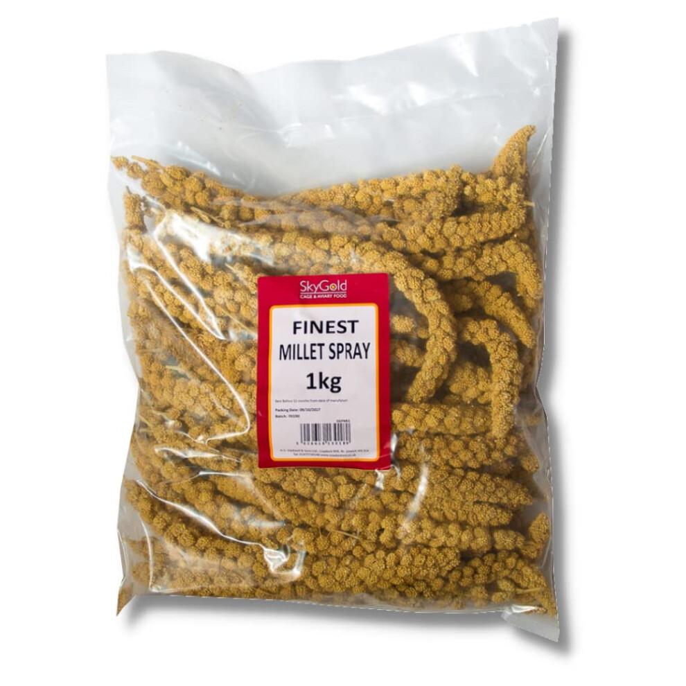Skygold Finest Millet Spray For Birds 1Kg - Small Parrot & Budgie Treats, Balanced & Healthy Cage & Aviary Millet For Budgies