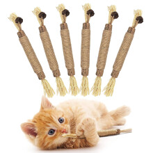 6 pcs Natural Silvervine Sticks Kitten Teething Toys,Natural Cat Teeth Nip Cleaning Teeth,Chew Catnip Chew Toys,NaturalCat Chew Toys for Indoor CatTe