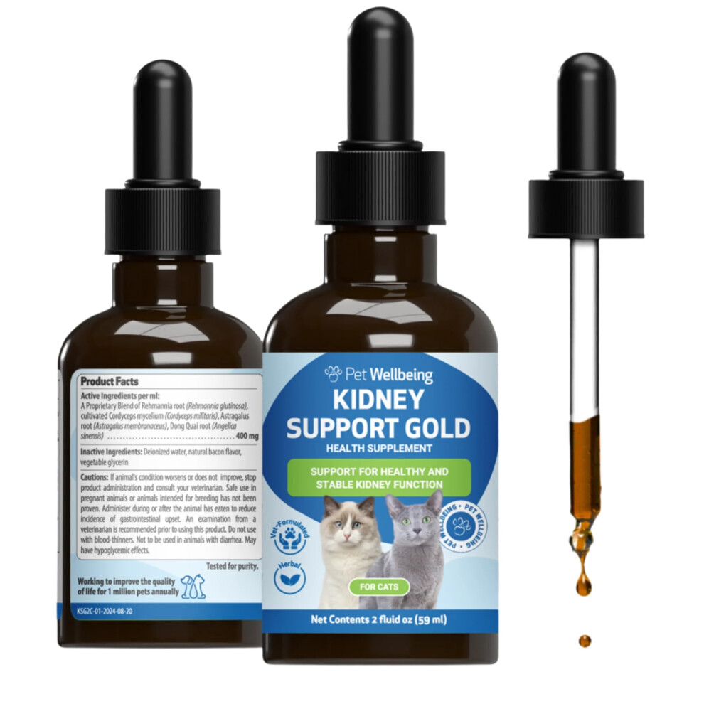 Pet Wellbeing Kidney Support Gold For Cats - Vet-Formulated - Herbal Supplement, Supports Normal Kidney Function, Hydration & Energy, Rehmannia & Don