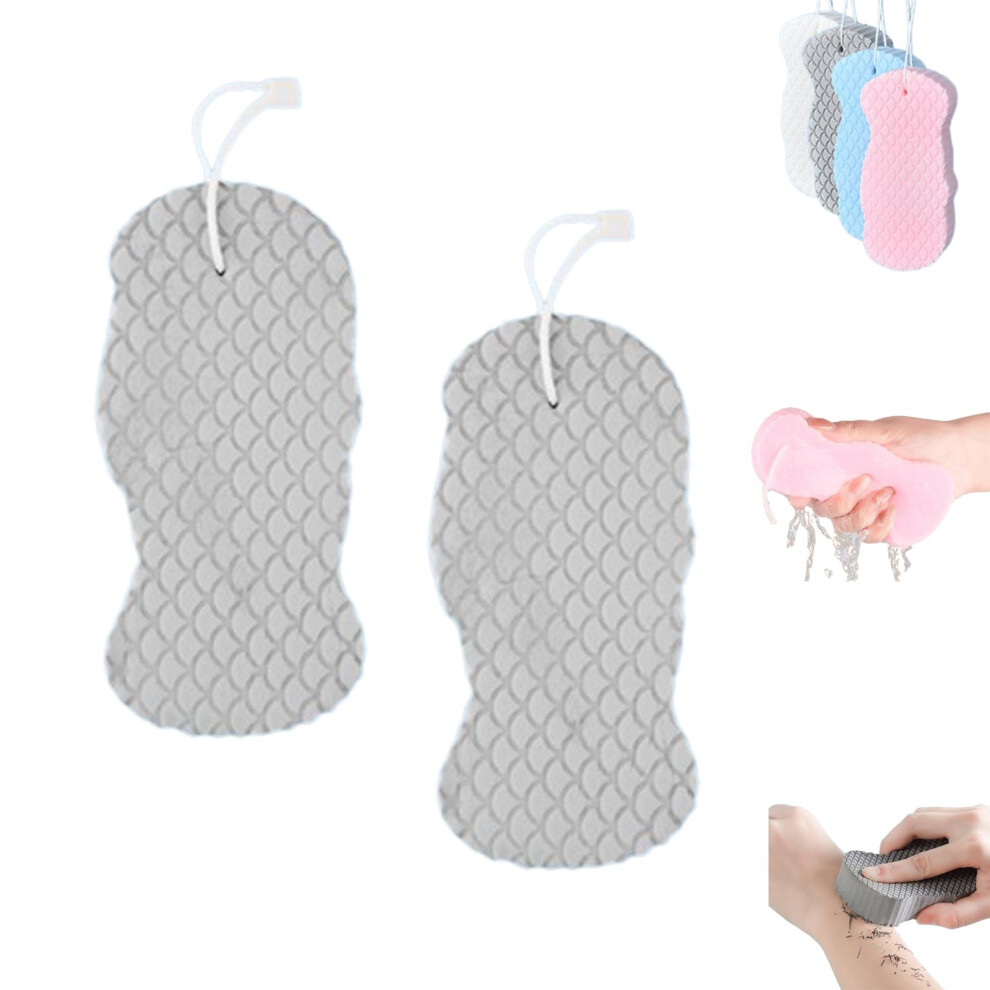 Gray Exfoliating Bath Sponge Ultra Soft 3D Textured Gentle Scrubber For Sensitive Skin 2Pcs