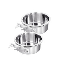 Hniuyun Water Bowl Food Bowl for Kennel Cage Crates, 2 Pcs Hanging Pet Bowl, Stainless Steel Bowl Quick Lock Bowls for Dog Cat Bird Guinea Pig Rabbit