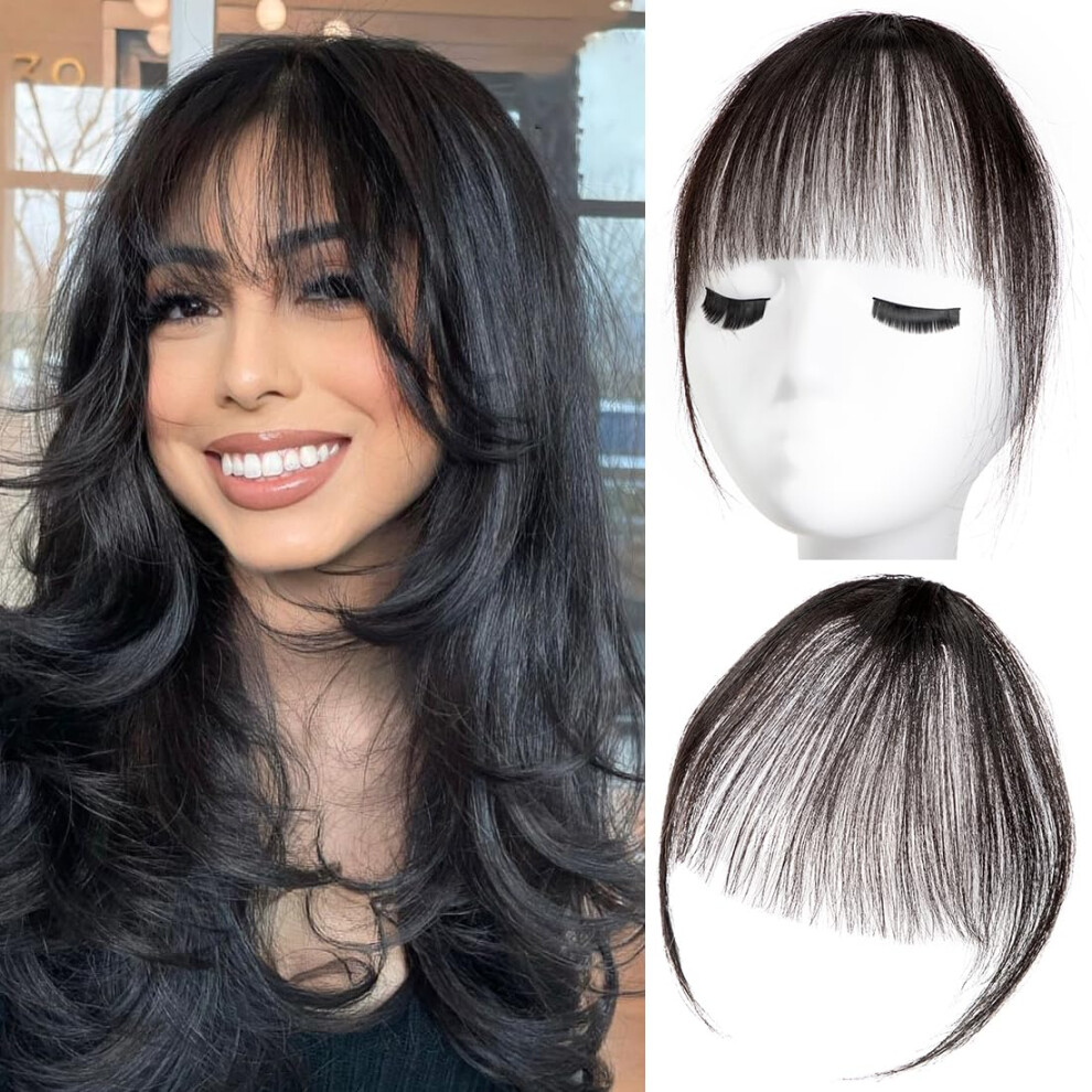 Unisex Black Clip In Human Hair Bangs Extensions With Temples Wispy Fringe For Women Natural