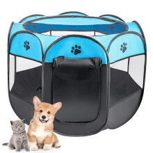 Portable Pet Playpen Puppy Playpen Pet Dog Cat Playpen Cage Crate Soft Fabric Foldable Pet Indoor Outdoor for Rabbit Hamster Guinea Pig (Blue, 91 * 9