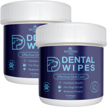 NOVEHA Pets Dental Finger Wipes for Dogs & Cats | Freshens Breath, Red