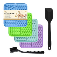 Licky Mats for Dogs Pack of 4 Licky Mats for Dogs with Strong Suction Cup - Slow Pet Feeder for Food, Peanut Butter Includes Spatula & Brush
