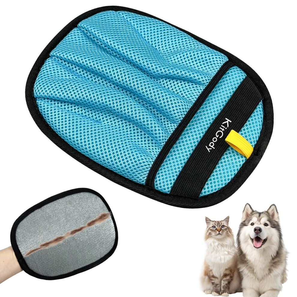 Kitgody Upgraded Five-Finger Electrostatic Pet Hair Remover, Pet Hair Removal Glove For Cats & Dogs, Reusable Blue Grooming Glove For Furnit