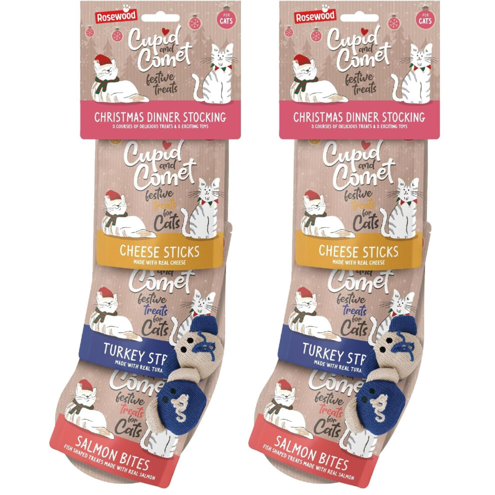 Rosewood Cupid & Comet Christmas Dinner Cat Stocking, Cat Treats & Cat