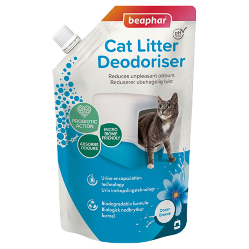 Beaphar - Cat Litter Deodoriser Ocean Breeze 400G Urine Encapsulation Technology Cat Litter Freshener Contains Prebiotics To Absorb And Reduce Unplea