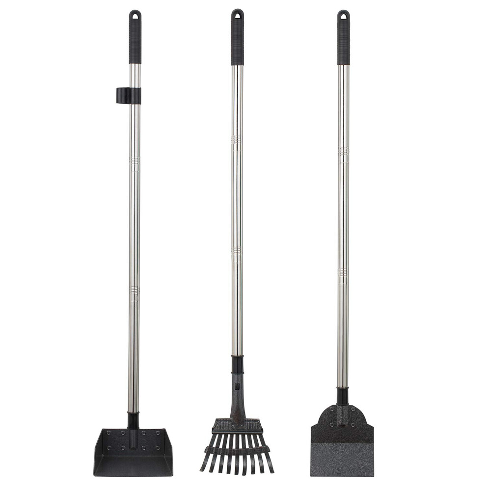 Yangbaga Metal Pet Poop Tray And Rake, 2 Rakes With Adjustable Length, 33.8’’ Long Handle Dog Waste Pooper Scooper
