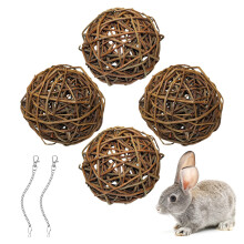 4 PCS Natural Willow Branch Ball for Small Animals, Rabbit Chew Toys Guinea Pig Boredom Breaker Activity Toy Bird Chew Toy for Rabbits Chinchilla