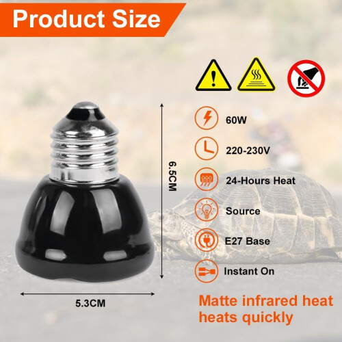 Adiwo 1 Pack 60W Ceramic Reptile Heat Bulb, E27 Base, Infrared Heating 1