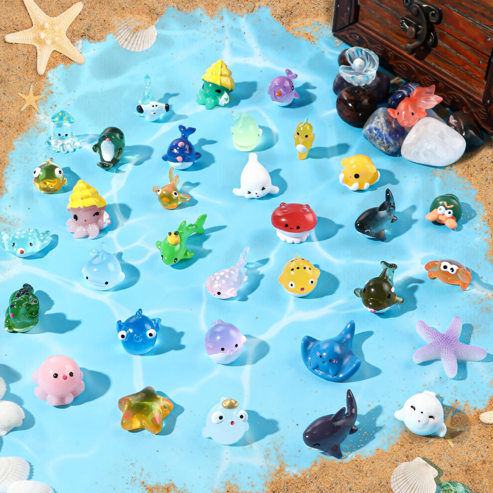 New Jolceey 36Pcs Mini Sea Animals, Resin Tiny Ocean Figurines Marine Mini