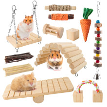 Pethee 12PCS Hamster Chew Toys Set Small Animal Molar Wooden Toys