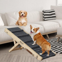 Dog Ramp - Portable Folding Wooden Pet Ramp, Adjustable 4 Height 9" to 18.5" with Non-Slip Traction Mat for Small Medium Dog Climbing Ladder Use for