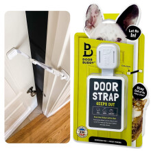 Door Buddy Pet Door Latch for Cats - Grey. Adjustable Cat Door Strap. Dog Proof Litter Box & Cat Feeding Station Without Pet Gate or Cat Door for Int