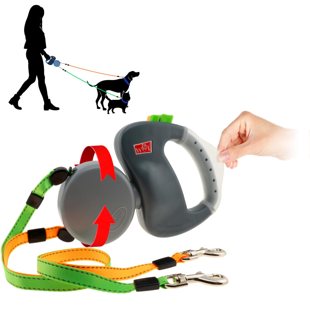 Wigzi Two Dog Retractable Non-Tangling Dog Leash With Innovative Gel H Gray
