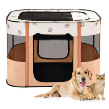 Avont Portable Dog Cat Playpen, Foldable Pop Up Pet Play Pen Travel Crate with Floor and Mesh Door Top for Indoor Outdoor Collapsible Tent Cage -M