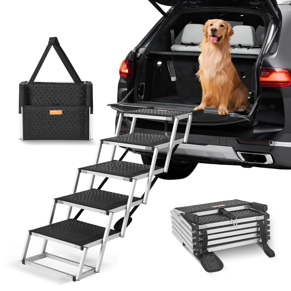 Vevor Dog Stair For Cars, Wide 4-Step Pet Steps, Folding Ramp With Non