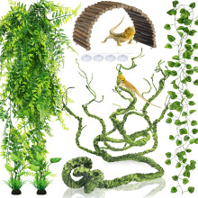 QUOZUO Bearded Dragon Tank Accessories, Terrarium Hanging Plant Vines Artificial Leaves Reptile Hide, Bridge Jungle Climber Reptile Vines for Snakes