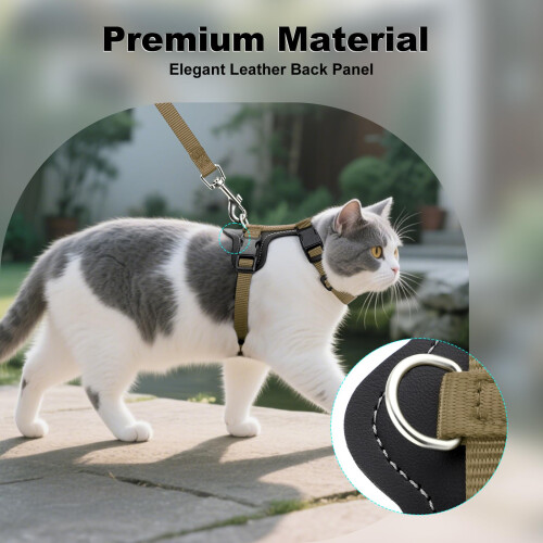 Plutus Pet Adjustable Cat Harness and Lead Set, with Leather Trim 2